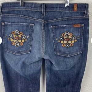 Vintage  Seven Embellished denim Pocket Dark Wash Straight Low Rise Jeans 31